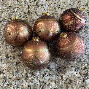 Set of 5 Bronze and Gold Christmas Ornaments